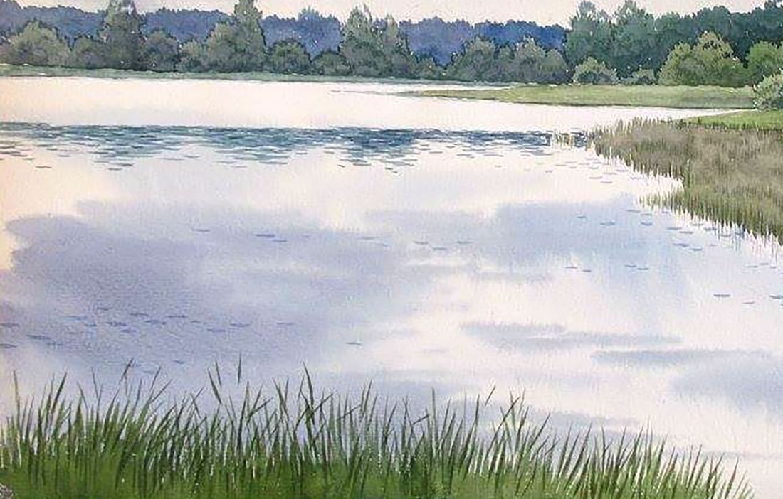 Watercolor painting Forest Lake Kalebets Valery - 4
