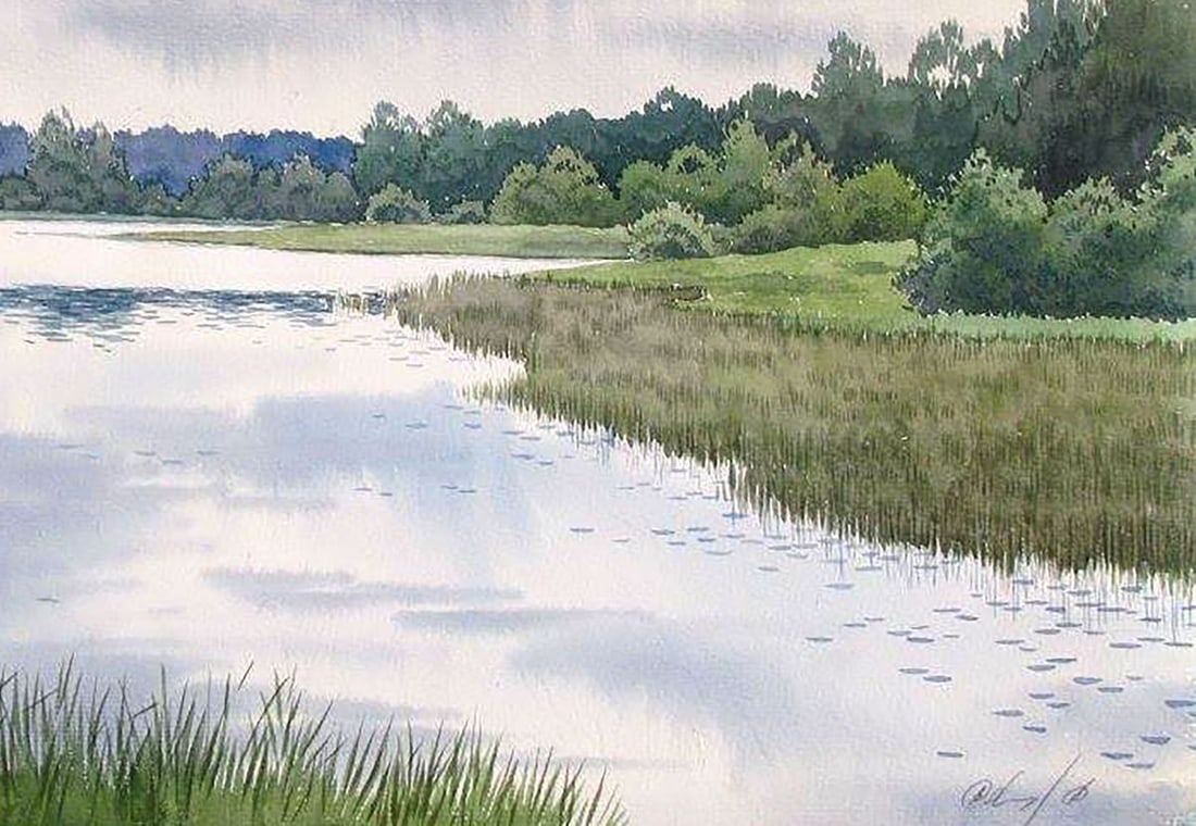 Watercolor painting Forest Lake Kalebets Valery - 5