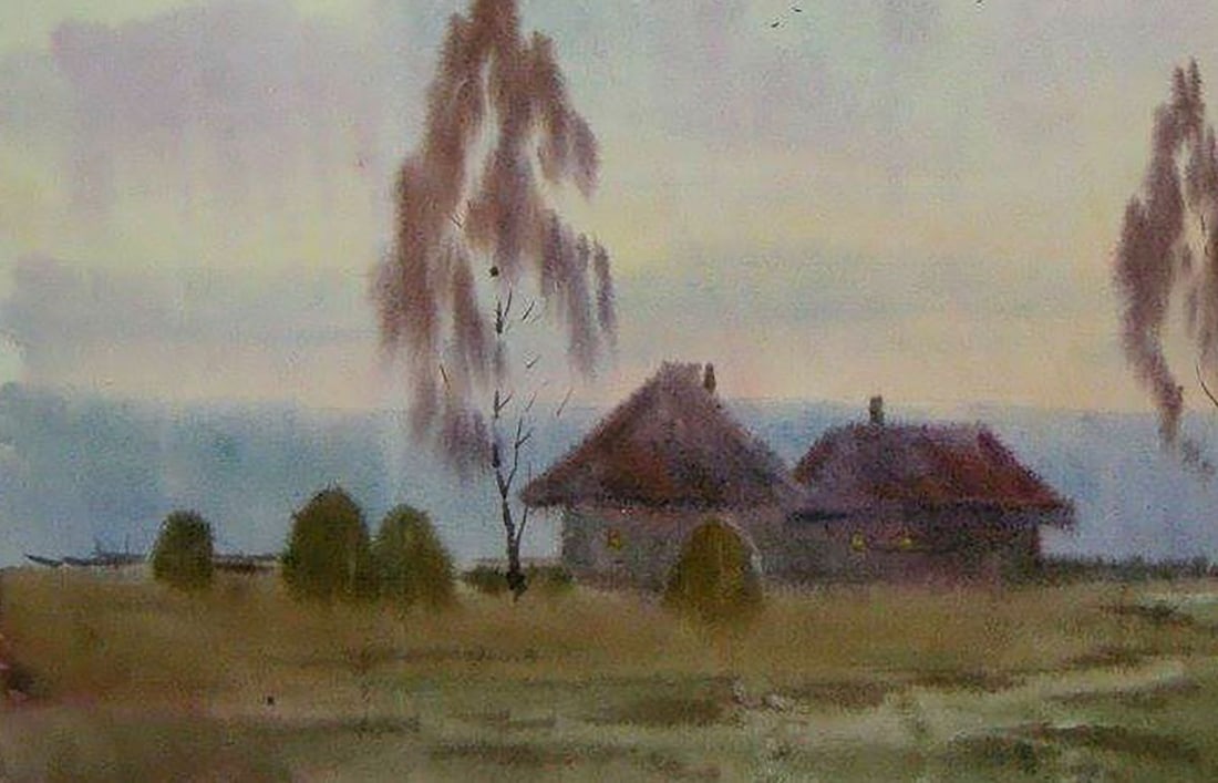 Watercolor painting Village outskirts Kalebets Valery - 4