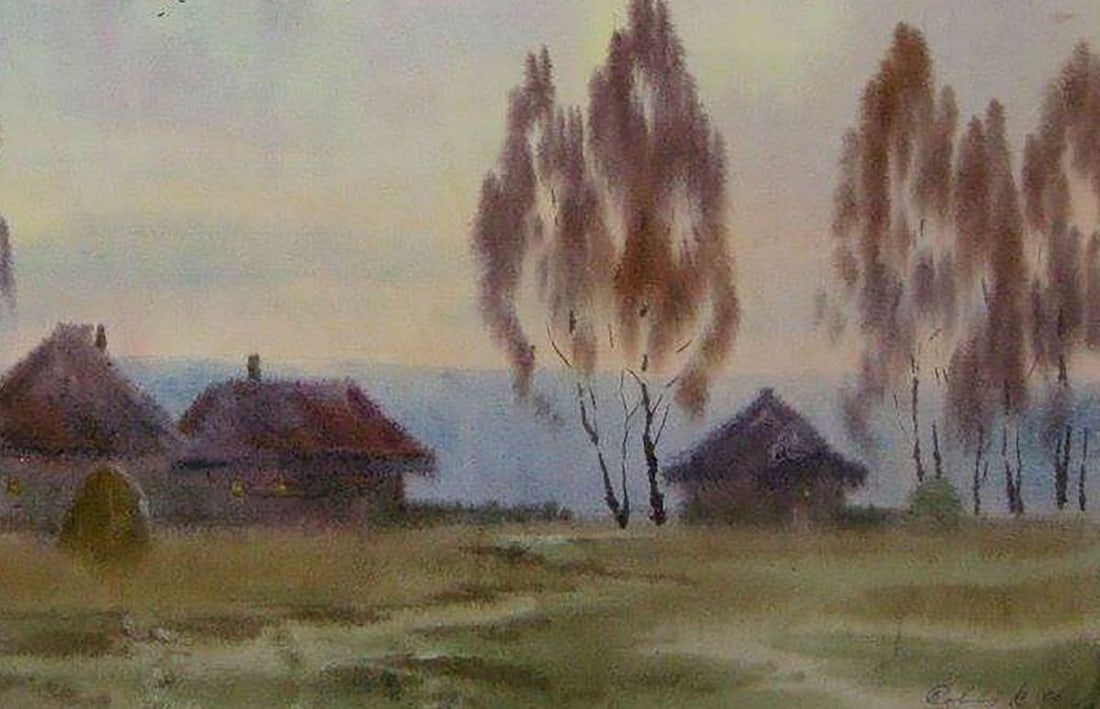 Watercolor painting Village outskirts Kalebets Valery - 5