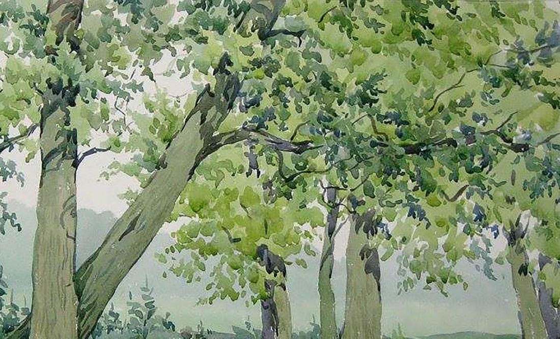 Watercolor painting Oak forest Kalebets Valery - 3