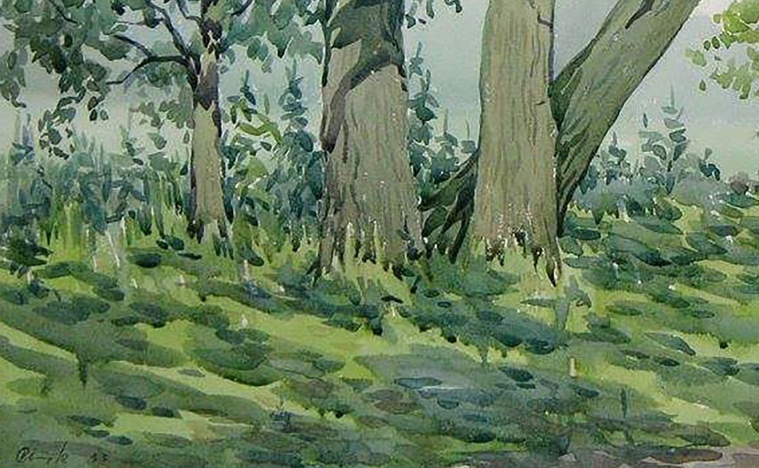 Watercolor painting Oak forest Kalebets Valery - 4
