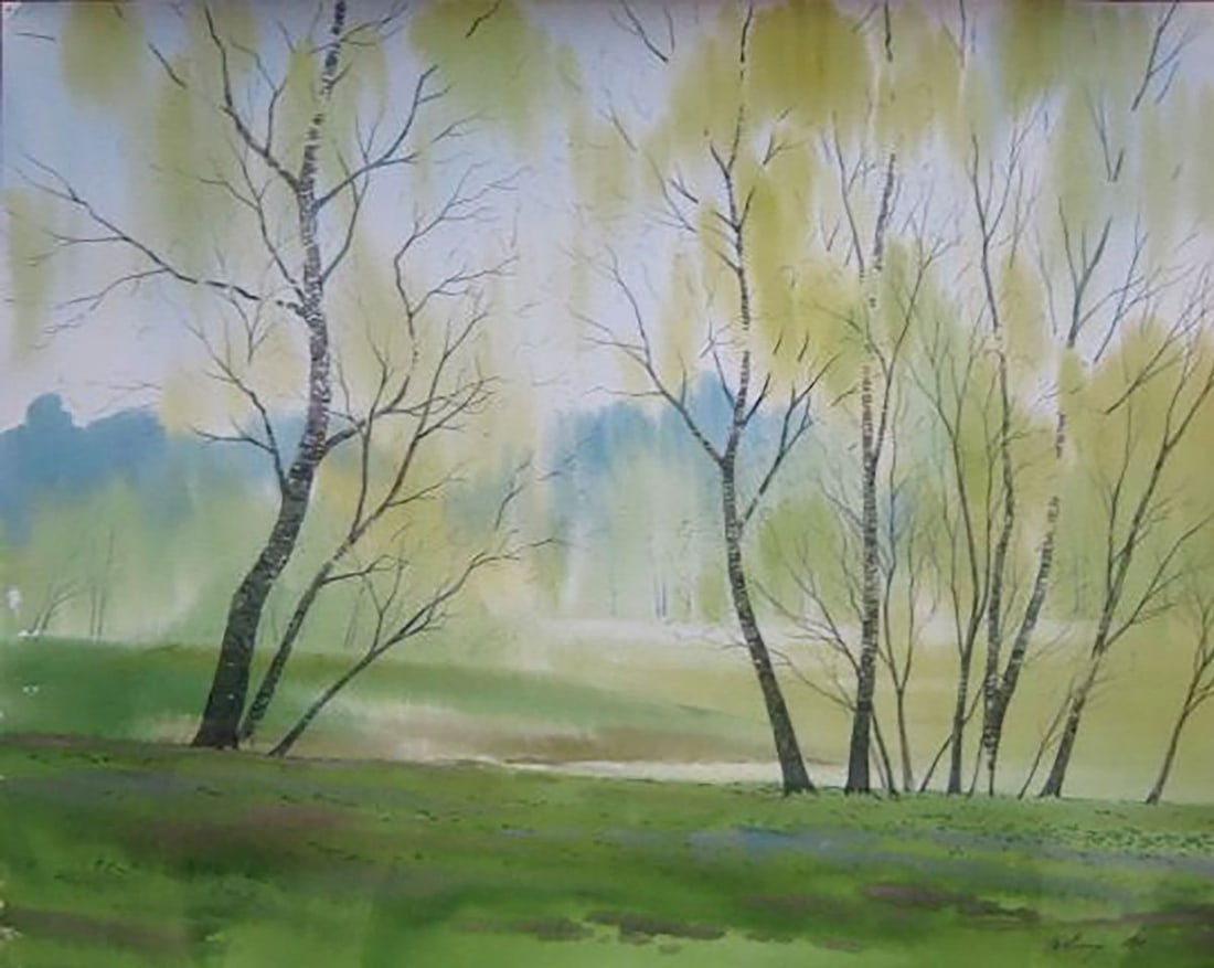 Watercolor painting Forest gave Kalebets Valery: Title: Watercolor painting Forest gave Kalebets Valery Description: NoSav 167 *** ABOUT THIS PAINTING *** * TITLE: "Turns green" * ARTISTS: Kalebets Valery * SIZE: 40x50 cm/'15.74x19.68 inches' * MEDI