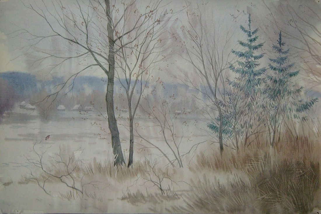 Watercolor painting Snow Kalebets Valery: Title: Watercolor painting Snow Kalebets Valery Description: NoSav 174 *** ABOUT THIS PAINTING *** * TITLE: "Snow" * ARTISTS: Kalebets Valery * SIZE: 40x60 cm/'15.74x23.62 inches' * MEDIUM: