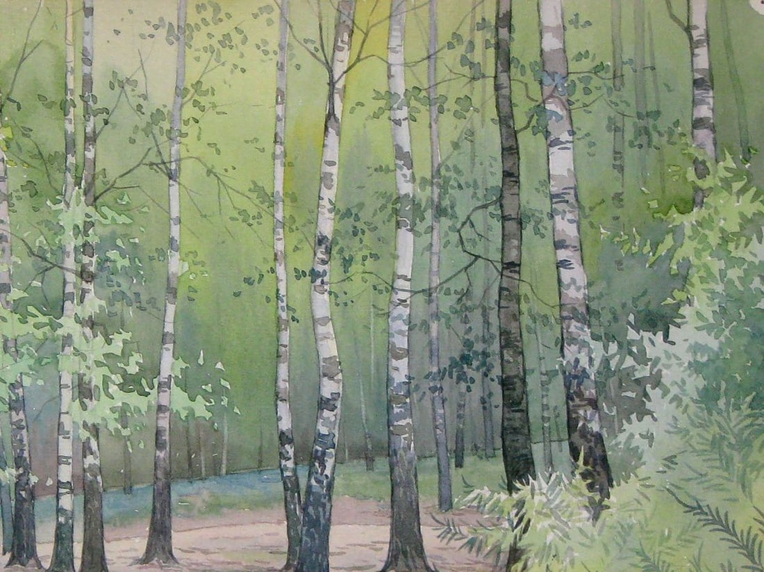 Watercolor painting Forest sketch Kalebets Valery - 3