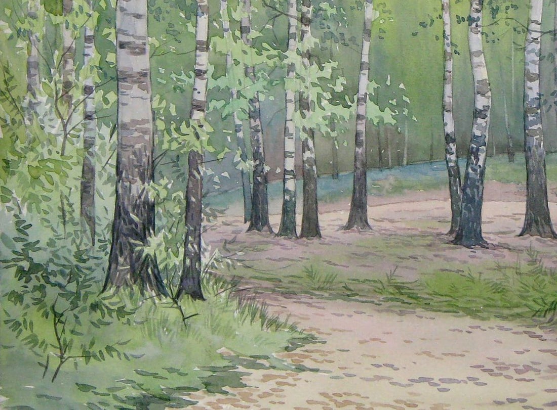 Watercolor painting Forest sketch Kalebets Valery - 4
