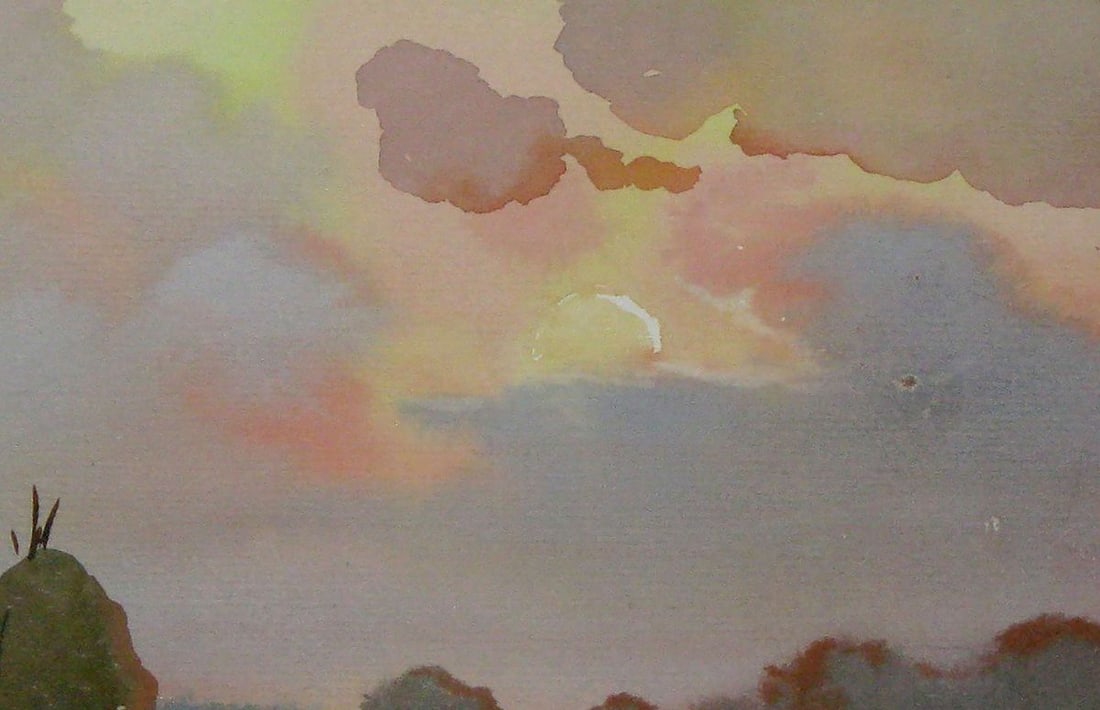 Watercolor painting The sun goes down Kalebets Valery - 3