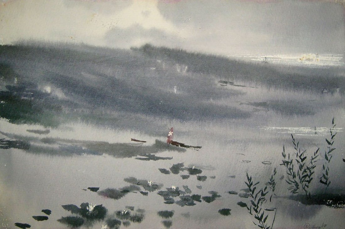 Watercolor painting Lake Kalebets Valery: Title: Watercolor painting Lake Kalebets Valery Description: NoSav 182 *** ABOUT THIS PAINTING *** * TITLE: "Lake" * ARTISTS: Kalebets Valery * SIZE: 34x23 cm/'13.38x9.05 inches' * MEDIUM: watercolor,