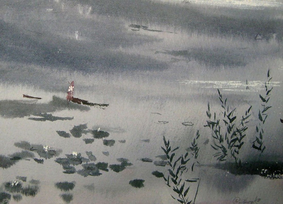 Watercolor painting Lake Kalebets Valery - 5