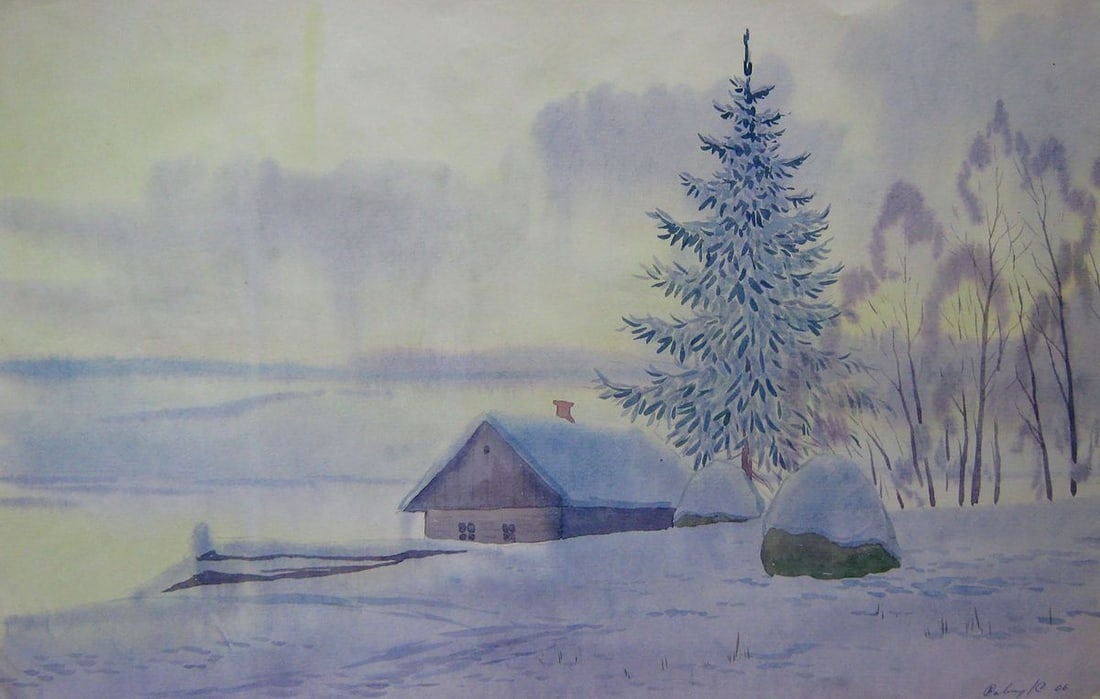 Watercolor painting January morning Kalebets Valery: Title: Watercolor painting January morning Kalebets Valery Description: NoSav 183 *** ABOUT THIS PAINTING *** * TITLE: "January morning" * ARTISTS: Kalebets Valery * SIZE: 32x50 cm/'12.59x19.68 inches