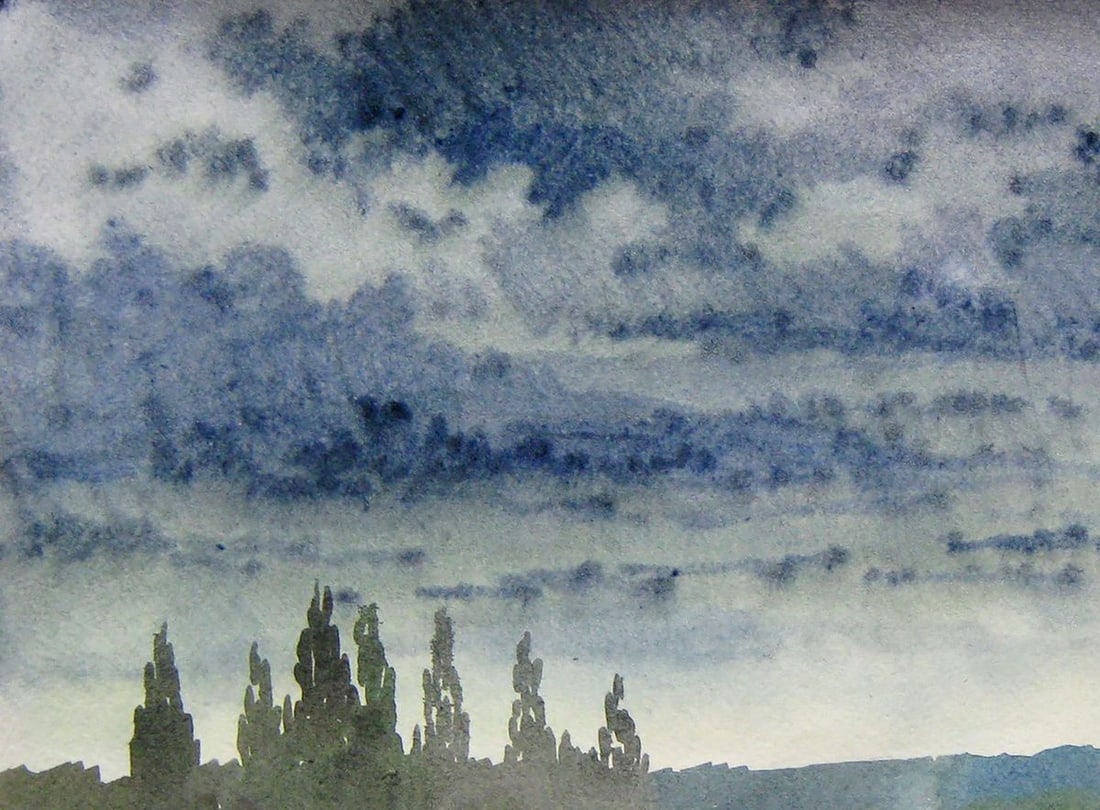 Watercolor painting Clouds are coming Kalebets Valery - 2