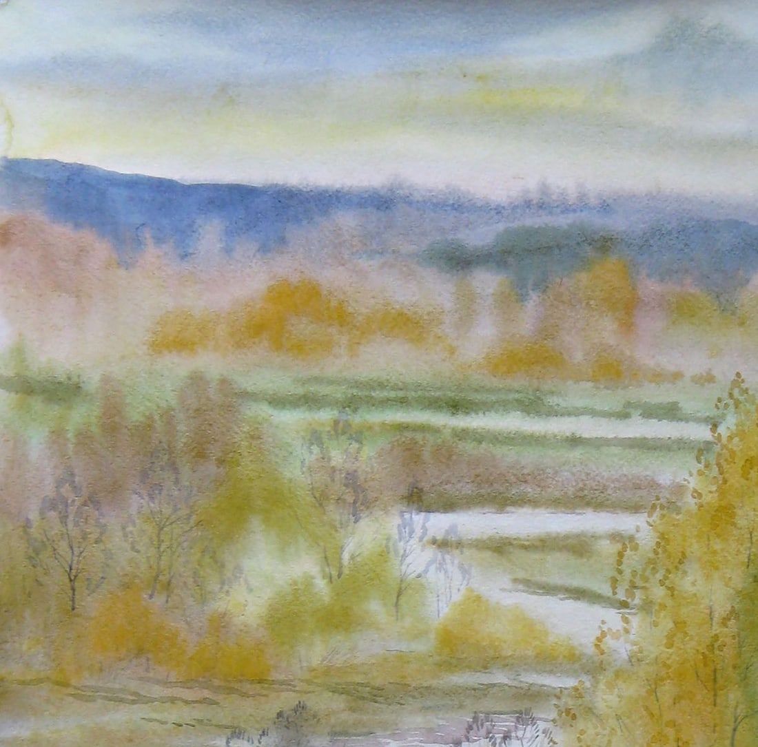 Watercolor painting Autumn yellow days Kalebets Valery - 2