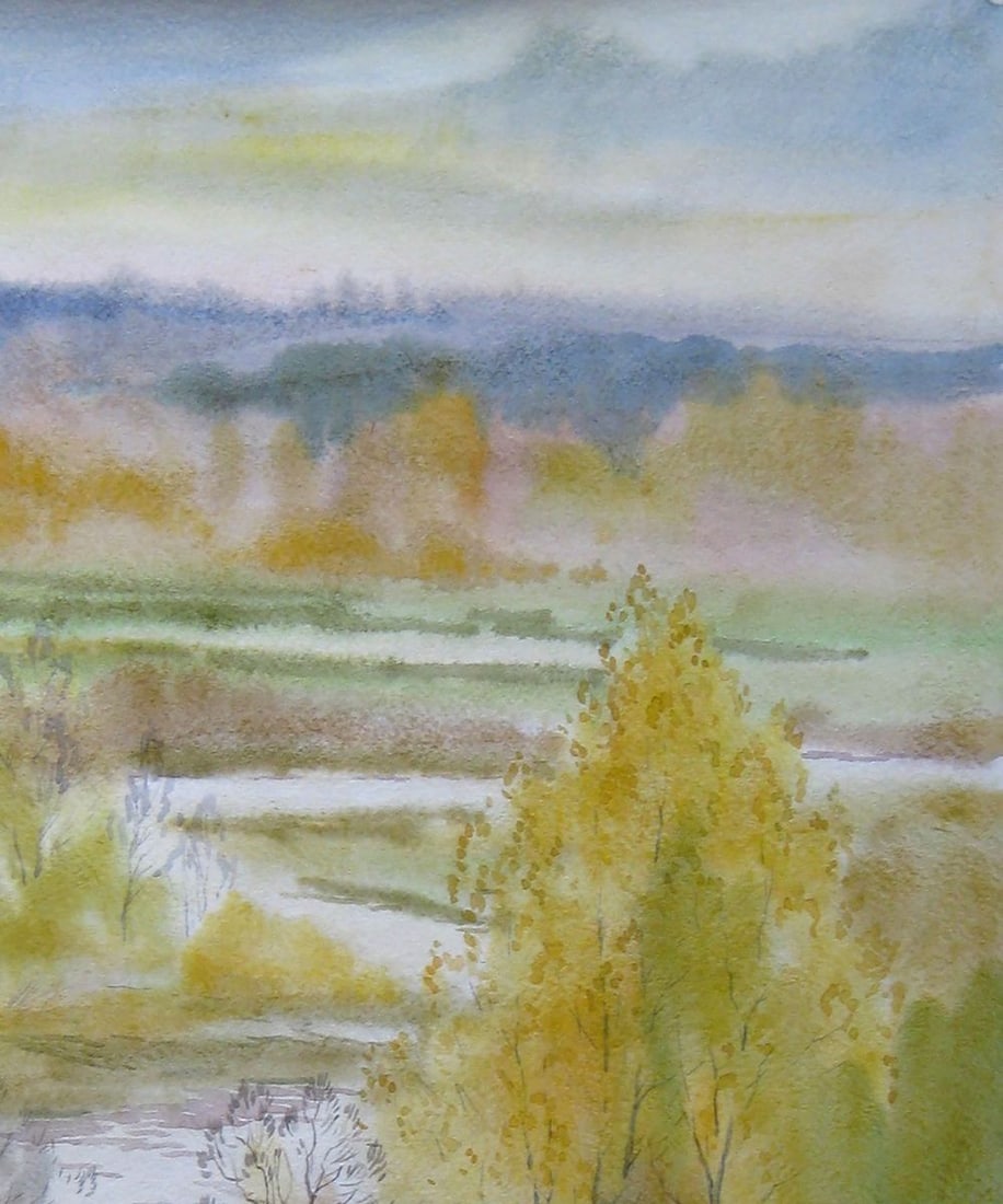 Watercolor painting Autumn yellow days Kalebets Valery - 3