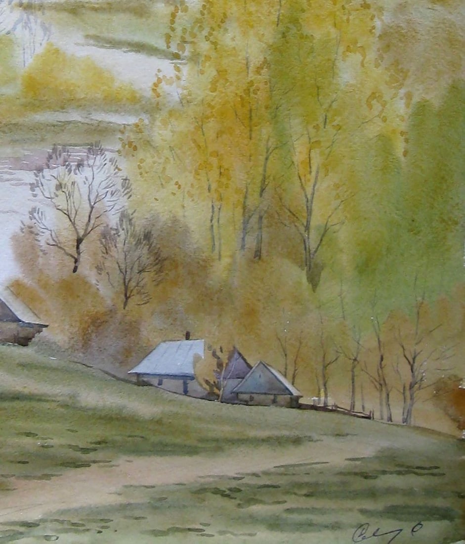 Watercolor painting Autumn yellow days Kalebets Valery - 5