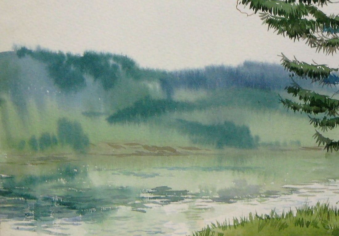 Watercolor painting By the river Kalebets Valery - 4