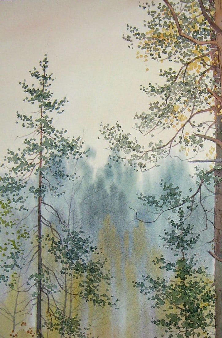 Watercolor painting Autumn golden forest Kalebets Valery - 2