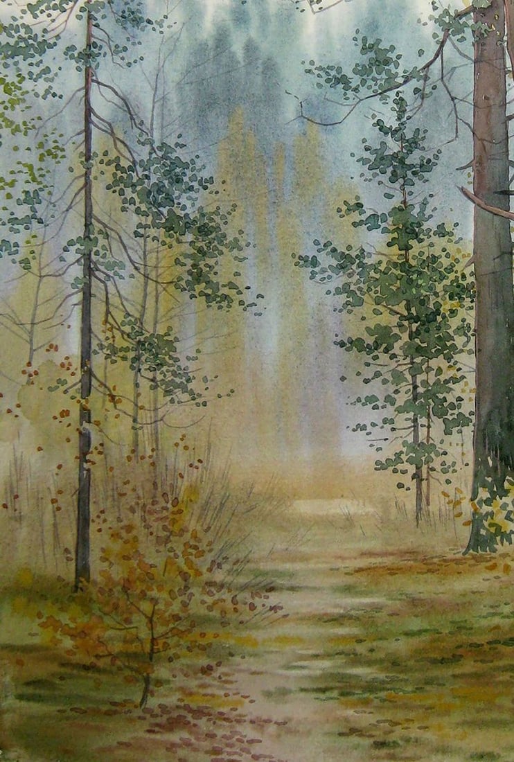 Watercolor painting Autumn golden forest Kalebets Valery - 4