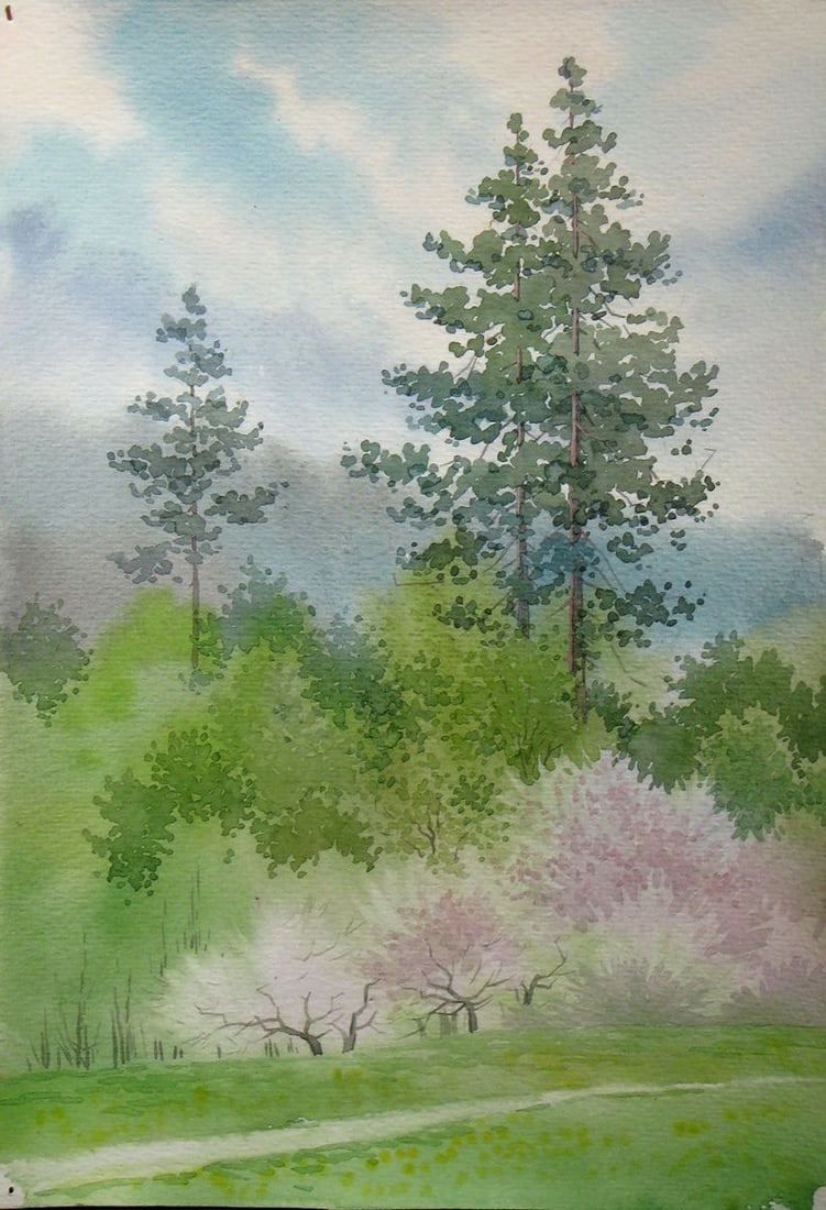 Watercolor painting The first days of April Kalebets Valery (1 of 5)