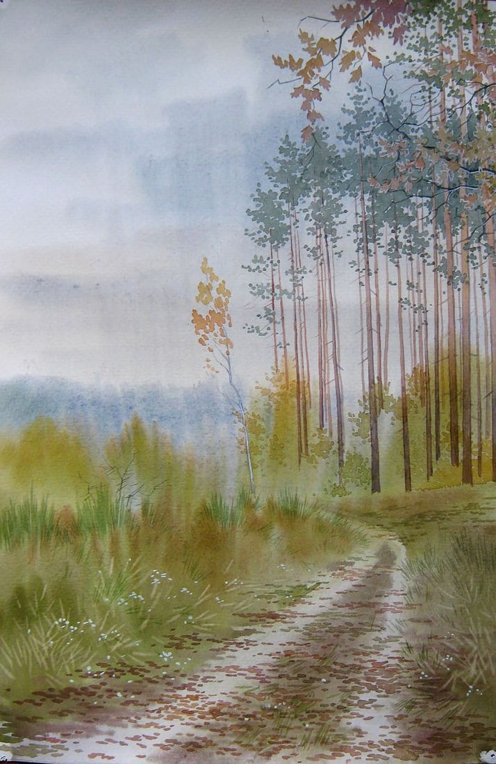 Watercolor painting Autumn sketch Kalebets Valery: Title: Watercolor painting Autumn sketch Kalebets Valery Description: NoSav 304 *** ABOUT THIS PAINTING *** * TITLE: "Autumn sketch" * ARTISTS: Kalebets Valery * SIZE: 45x30 cm/'17.71x11.81 inches' * 