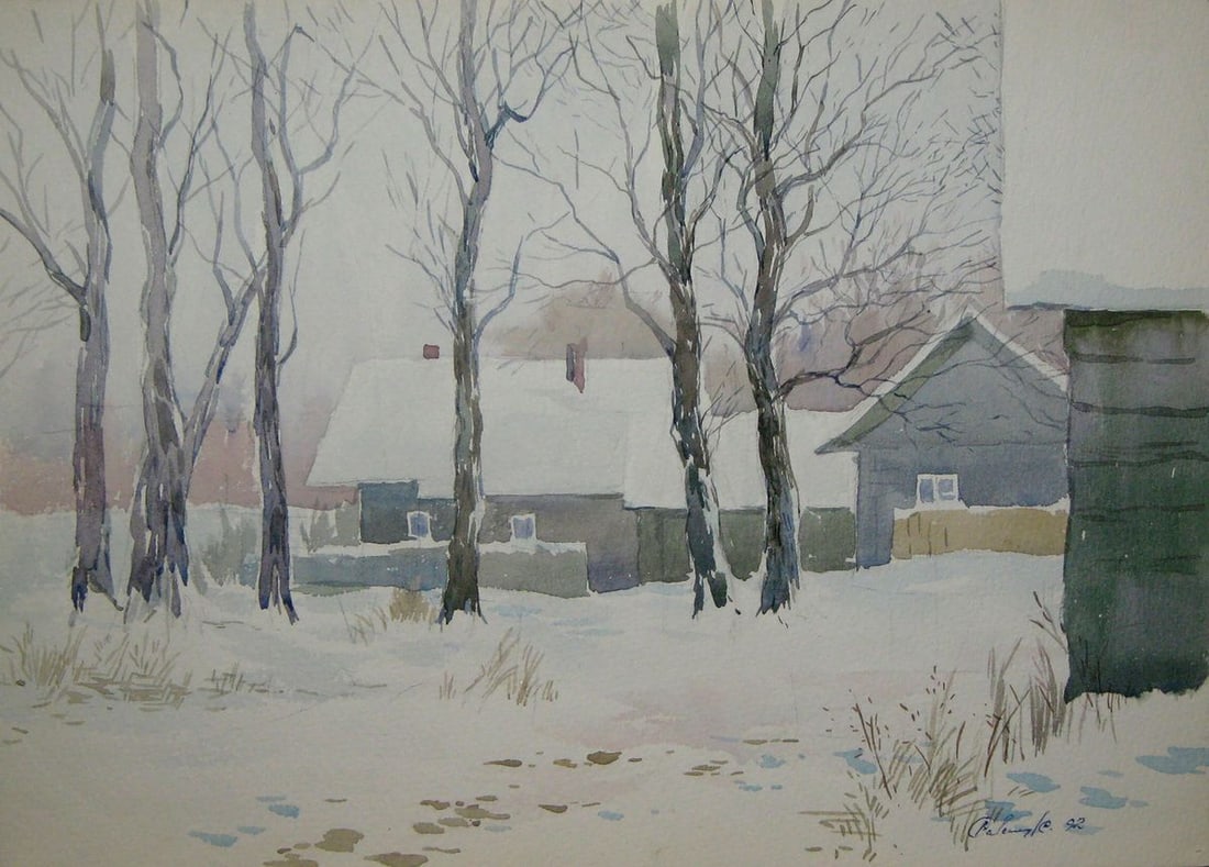 Watercolor painting The first snow fell Kalebets Valery (1 of 5)