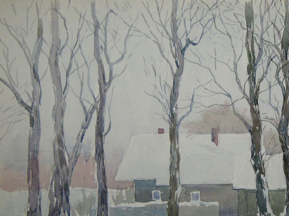 Watercolor painting The first snow fell Kalebets Valery - 2