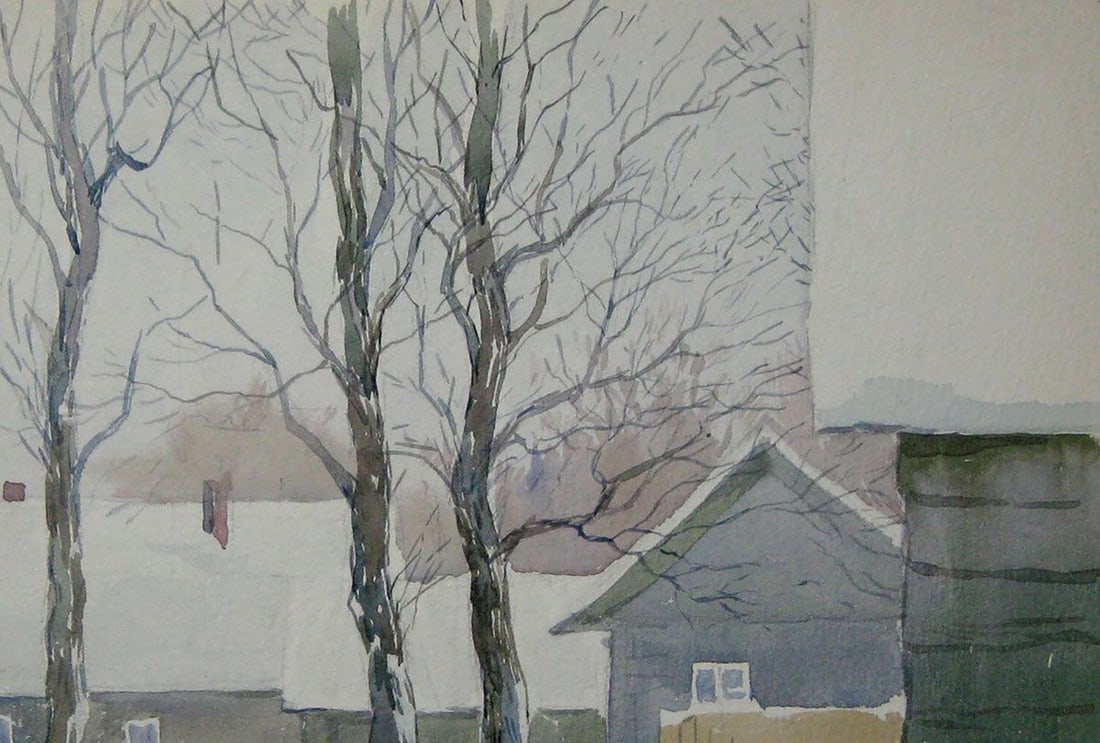 Watercolor painting The first snow fell Kalebets Valery - 3