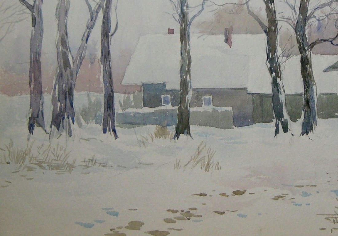 Watercolor painting The first snow fell Kalebets Valery - 4