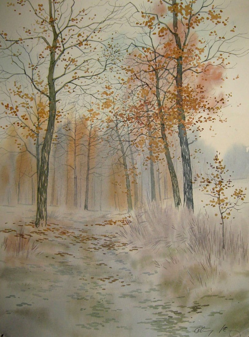 Watercolor painting Snowy forest Kalebets Valery (1 of 5)