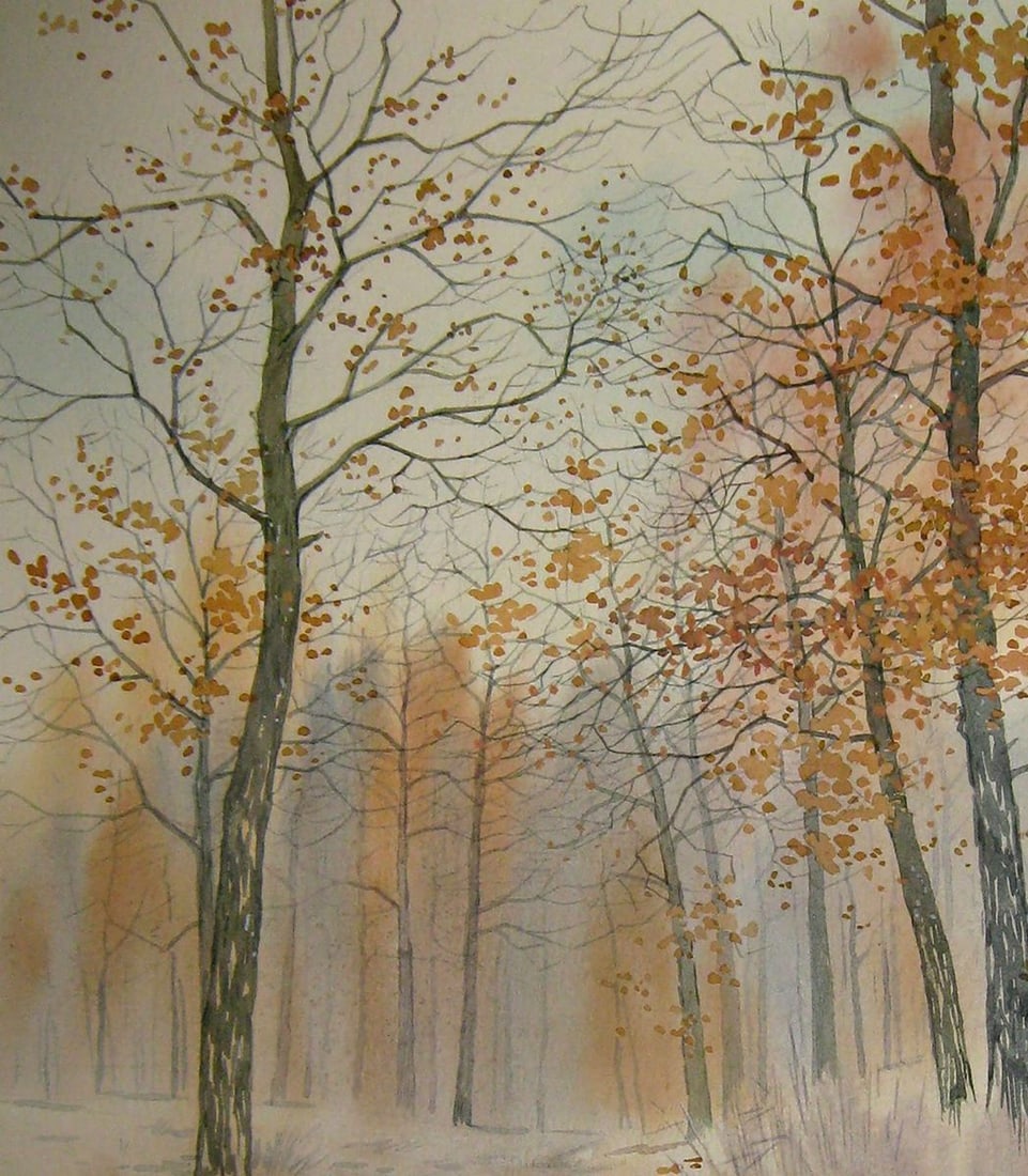 Watercolor painting Snowy forest Kalebets Valery - 2