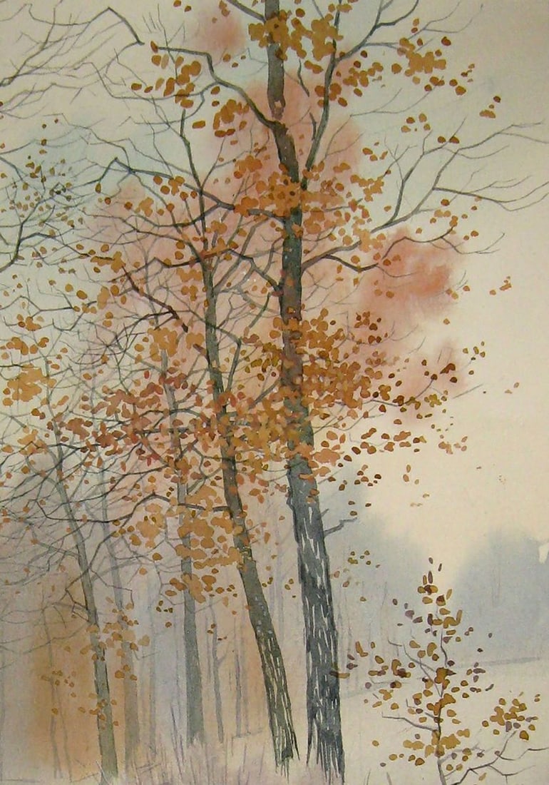 Watercolor painting Snowy forest Kalebets Valery - 3