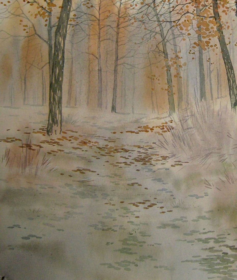 Watercolor painting Snowy forest Kalebets Valery - 4
