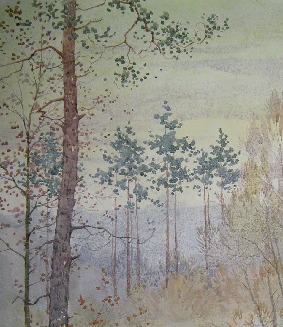 Watercolor painting In the winter forest Kalebets Valery - 2