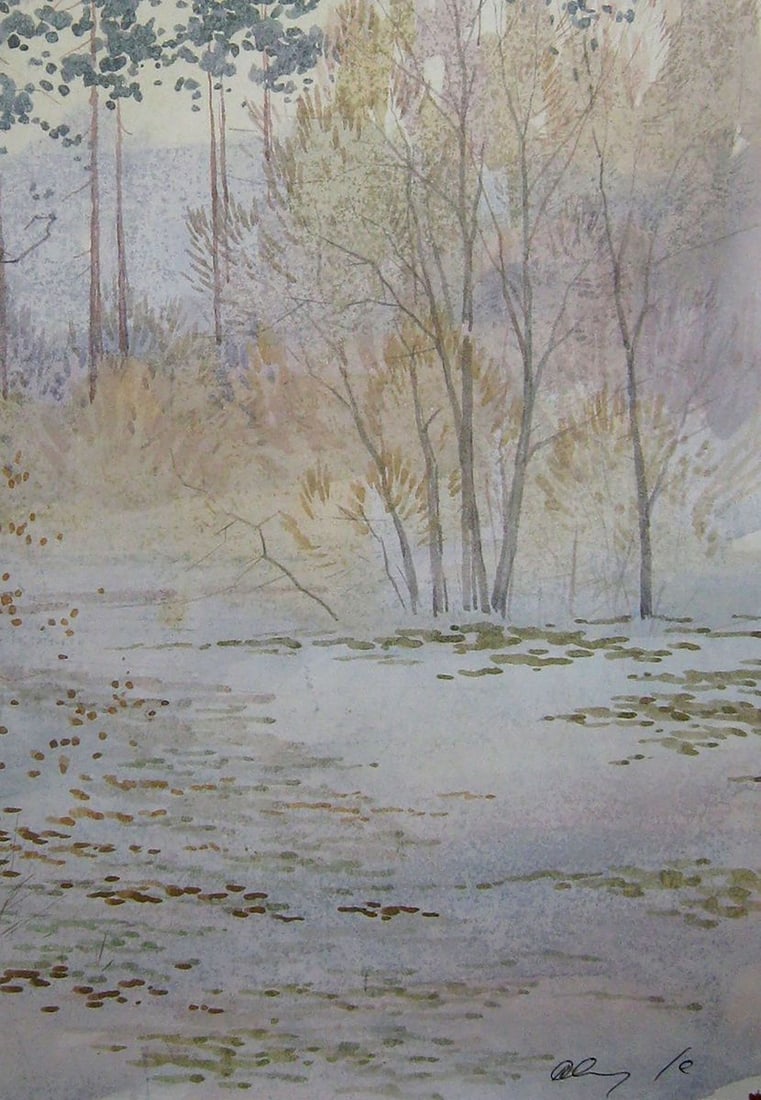 Watercolor painting In the winter forest Kalebets Valery - 5
