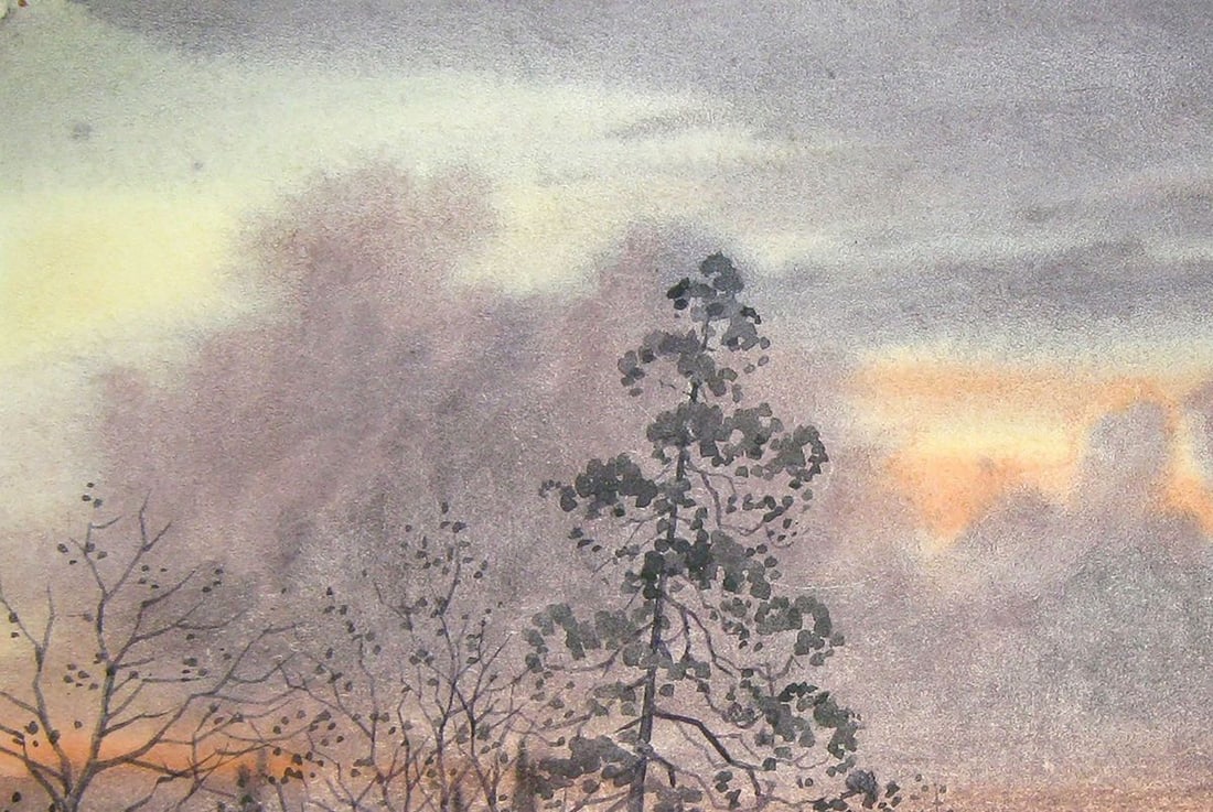Watercolor painting Evening forest landscape Kalebets Valery - 2