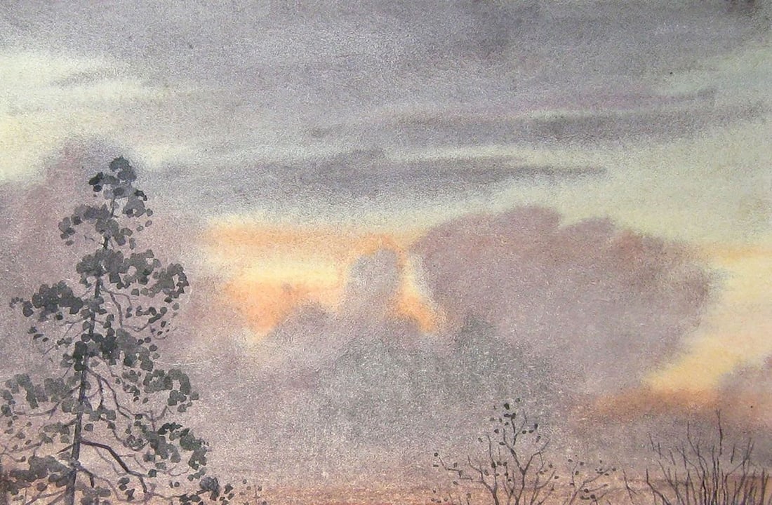 Watercolor painting Evening forest landscape Kalebets Valery - 3