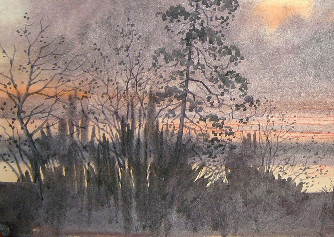Watercolor painting Evening forest landscape Kalebets Valery - 4