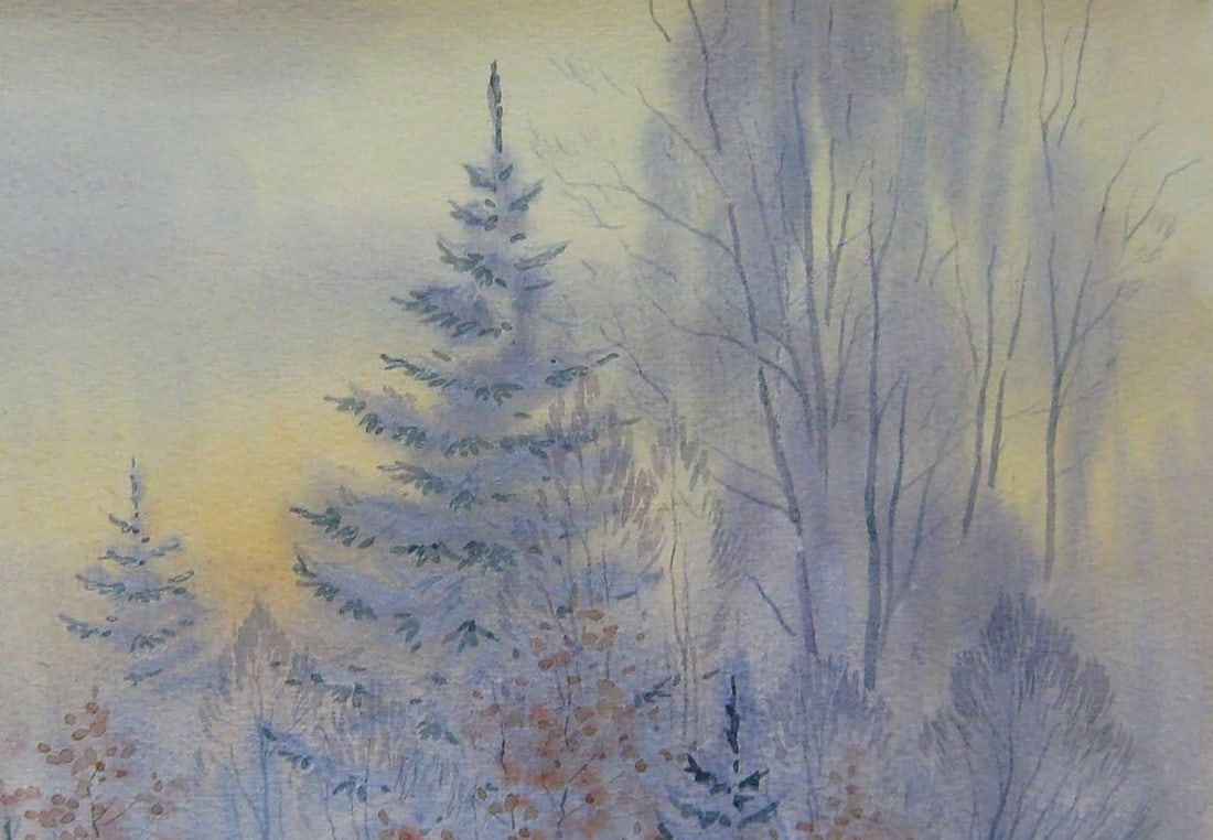 Watercolor painting Frosty morning Kalebets Valery - 3