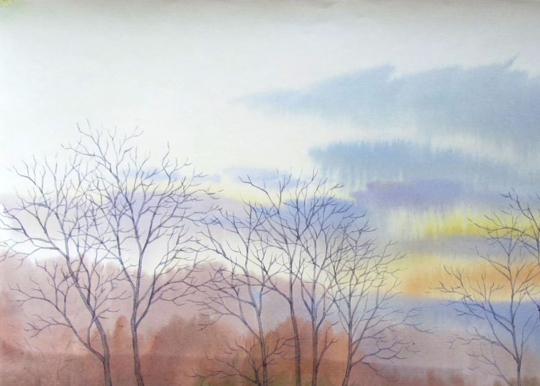 Watercolor painting March. The snow has melted Kalebets Valery - 2