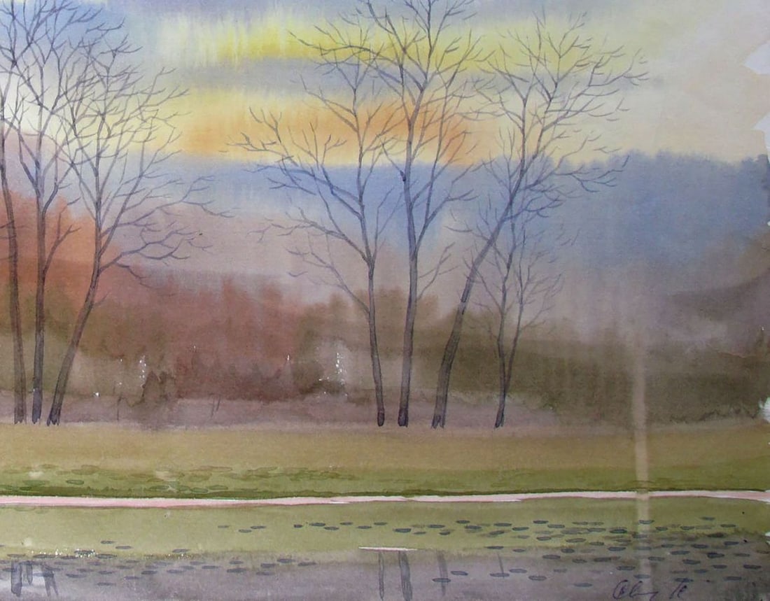 Watercolor painting March. The snow has melted Kalebets Valery - 5
