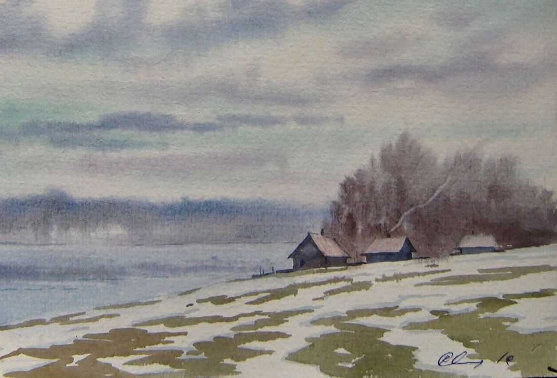 Watercolor painting Winter days Kalebets Valery - 5