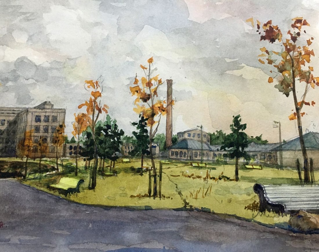 Watercolor painting Factory Landscape Dmitry Lednev - 5