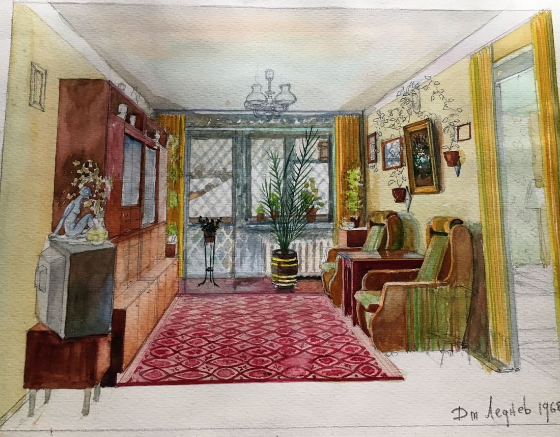 Watercolor painting Room interior Dmitry Lednev (1 of 10)