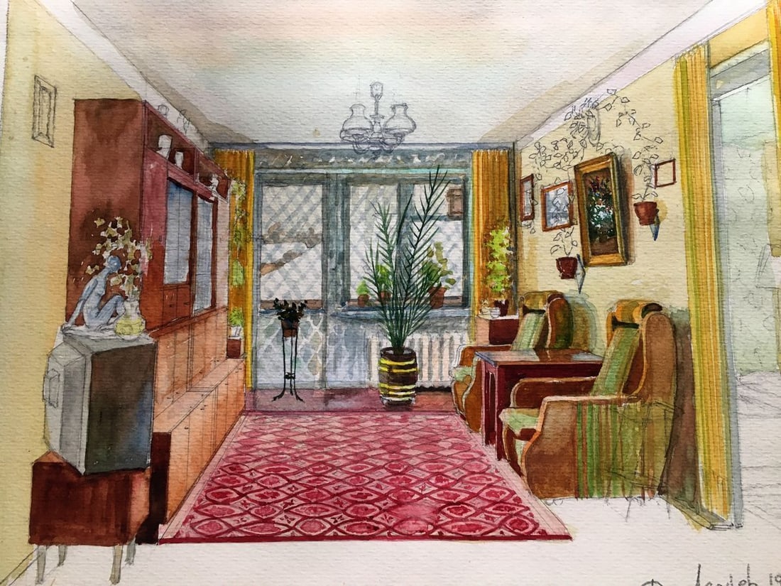 Watercolor painting Room interior Dmitry Lednev - 2