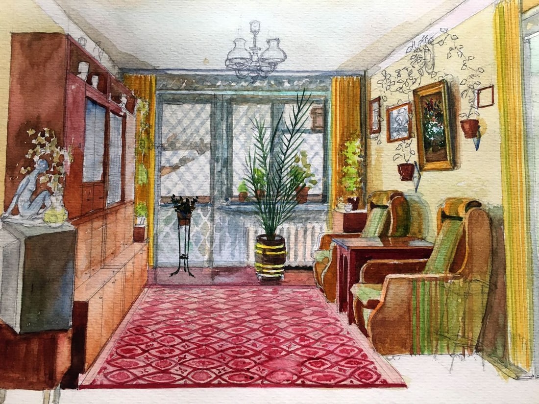 Watercolor painting Room interior Dmitry Lednev - 3