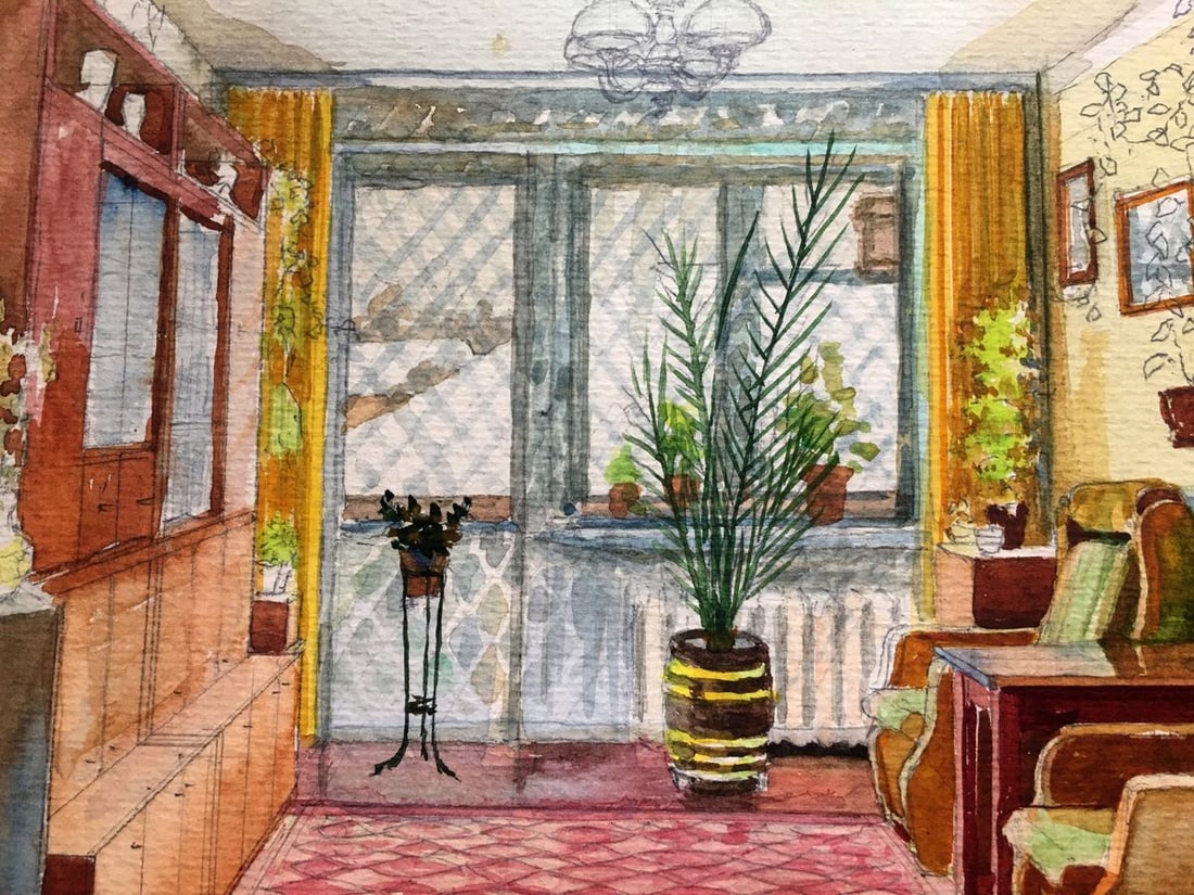 Watercolor painting Room interior Dmitry Lednev - 6