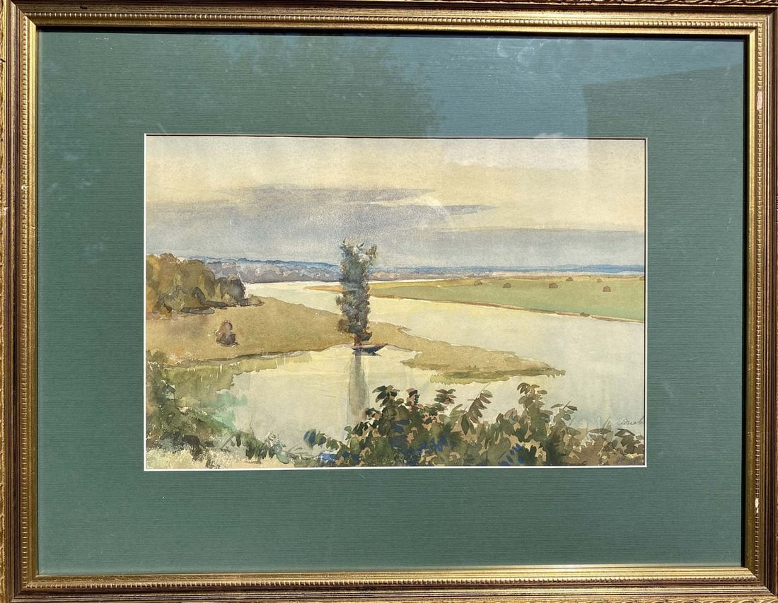 Watercolor painting River landscape Unknown artist (1 of 12)