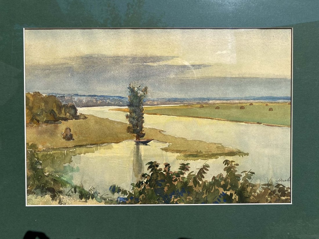 Watercolor painting River landscape Unknown artist - 2