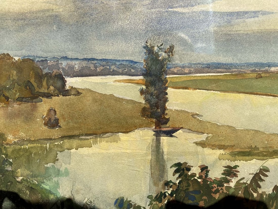 Watercolor painting River landscape Unknown artist - 5