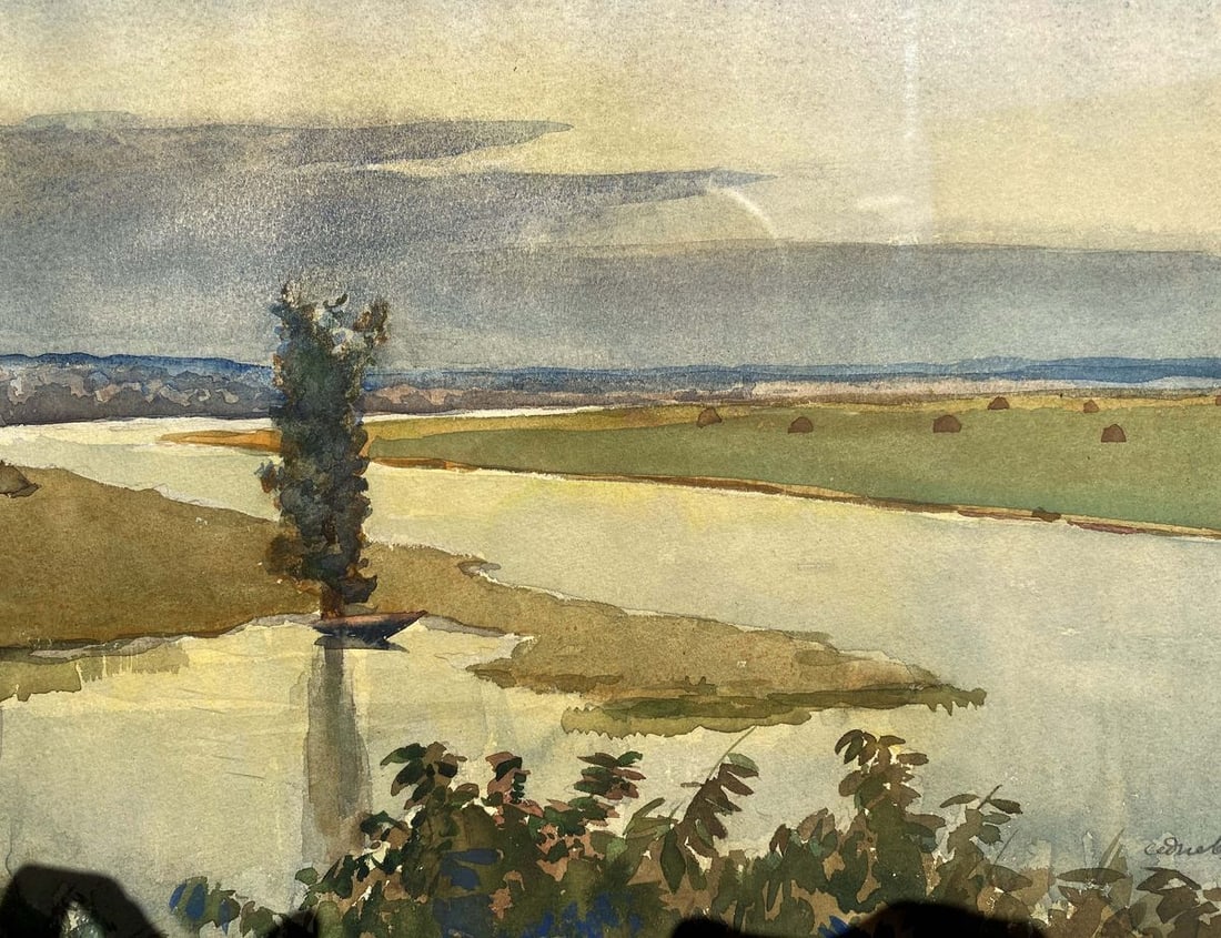 Watercolor painting River landscape Unknown artist - 6