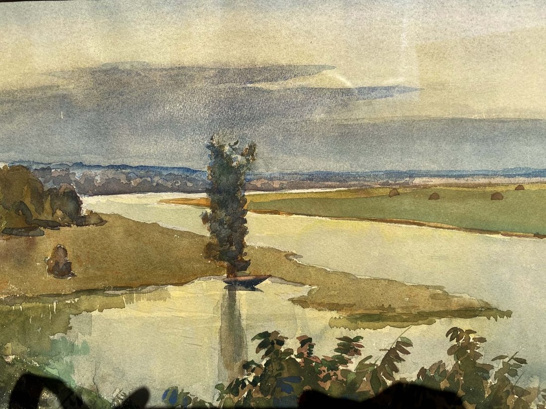 Watercolor painting River landscape Unknown artist - 7